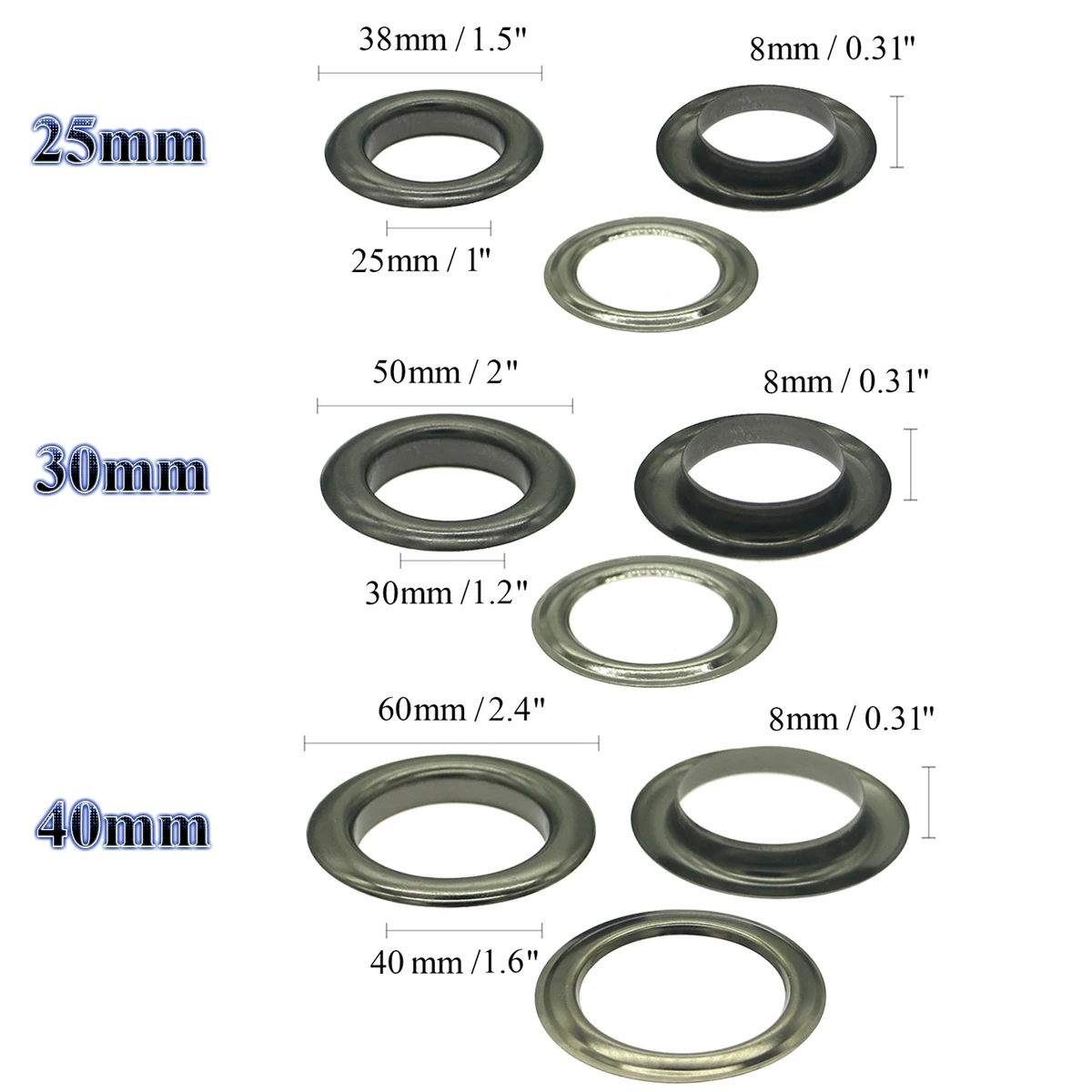 Pure Copper Large Eyelets 25 30 40mm Inner Diameter Press for Eyelets for Curtains Awnings Handbag Grommets Metal Brass