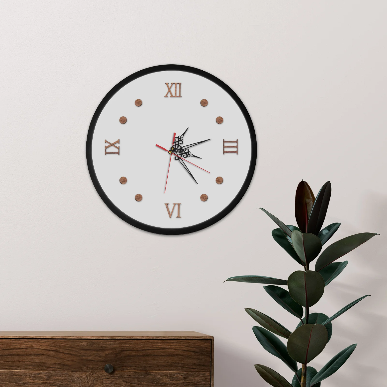 Wall Clock Modern Mirror Big Numbers Frameless Decorative Stickers Wood Kit Roman Numeral