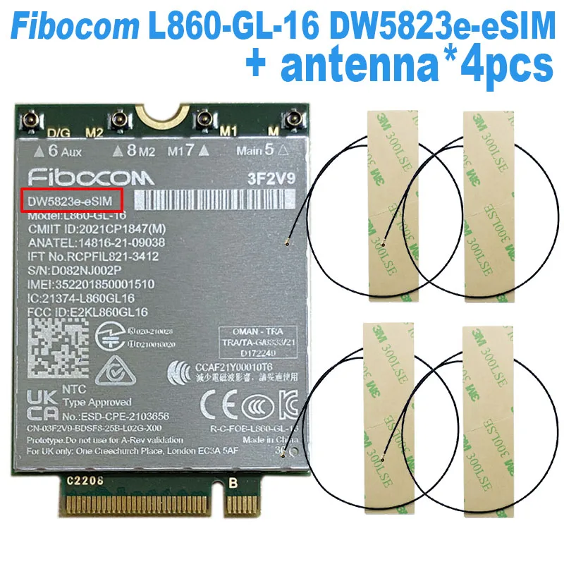 Módulo Lte Wcdma para Latitude Dw5823e Dw5823e-esim Fibocom L860-gl16 Cat16 Multimodo 1gbps Latitude 5440 5540 7440 7640 - Imagem 3
