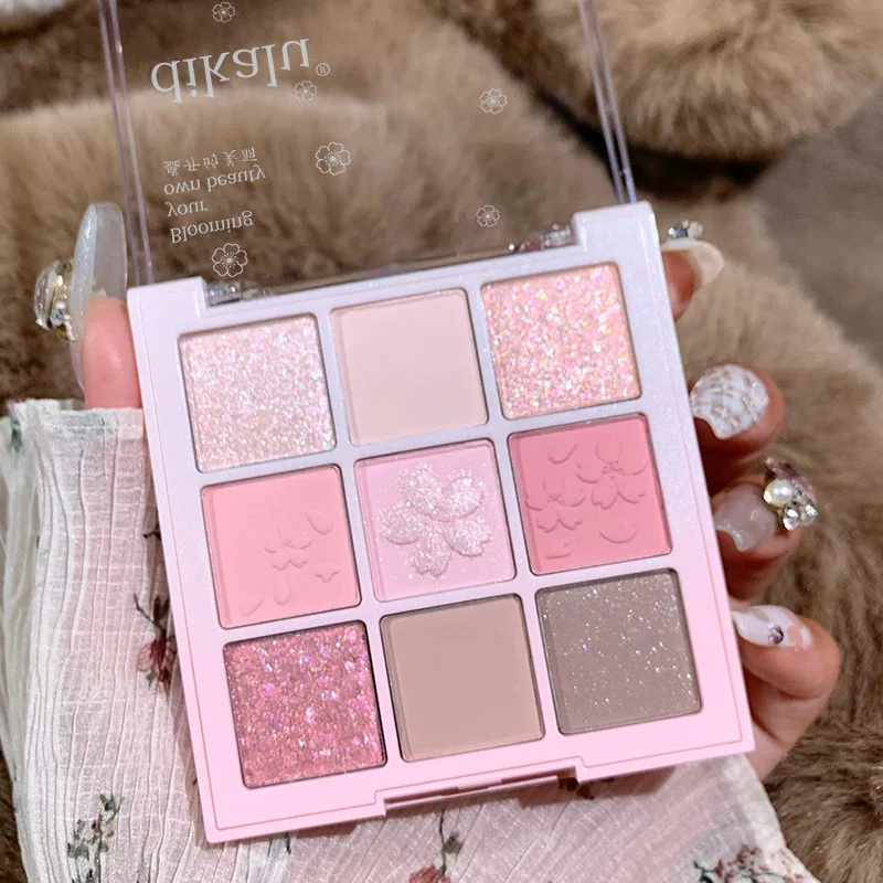 New Nine-color Eyeshadow Palette Rose Pink Nude Brown Low Saturation Pearly Matte Glitter Eye Shadow Long-lasting Eye Makeup 4