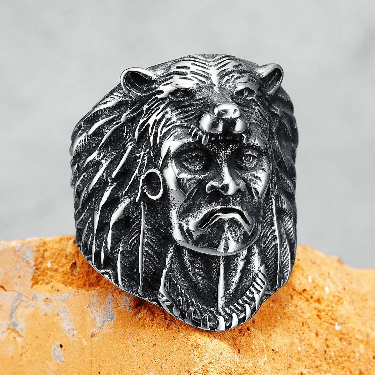 Indian Chief Rings 316L Acciaio Inossidabile Retro Primitive Tribe Mens Ring Punk Rock Rap Party Per Gioielli Fidanzato Maschile Miglior Regalo