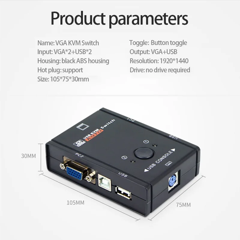 2 인 1 아웃 4K USB VGA KVM 스위치 박스, 2 PC 공유 키보드 마우스 플러그, Ply 비디오 디스플레이, USB 스위치 분배기