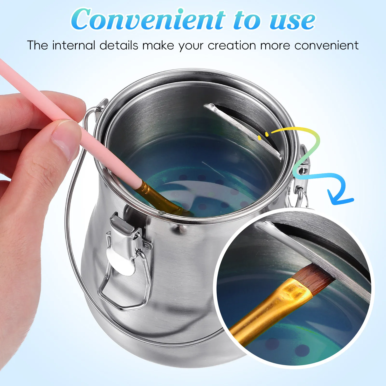 더블 레이어 M 사이즈 브러시 세척 버킷 스테인레스 스틸 휴대용 세척 펜 홀더 여행 캠핑 페인팅 활동용