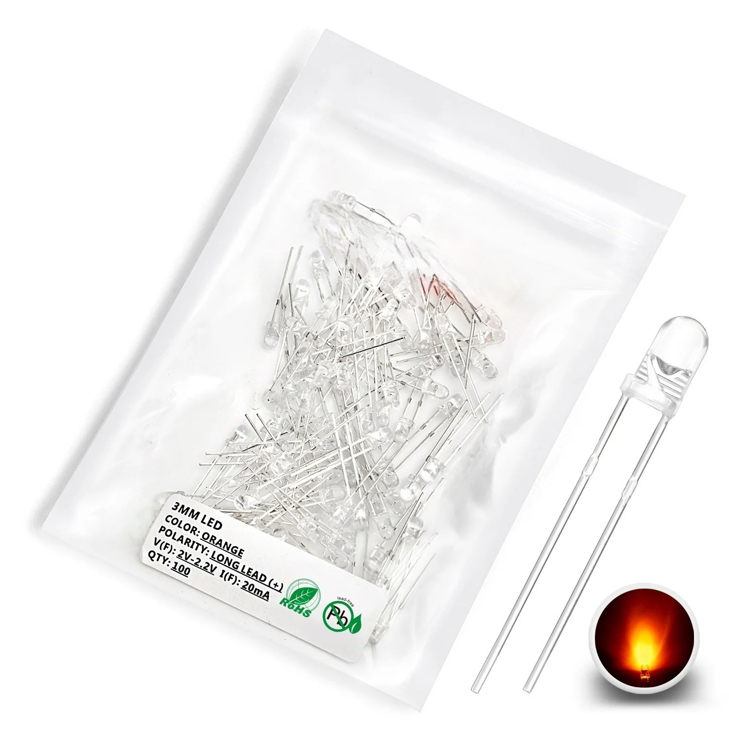 FY 100pcs 3mm LED Diode Ultra Bright Multicolor Emitting Assortment 2V 3V Warm White Red Green Blue UV Purple Yellow Orange Pink