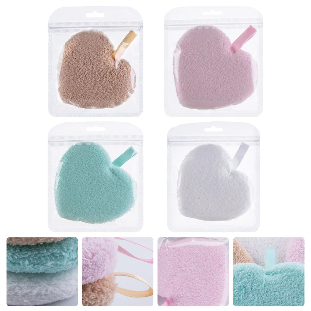 

4 Pcs Heart Shape Makeup Remover Puff Supplies Facial Sponge Pad Skin Care Removal Cleansing Sponges