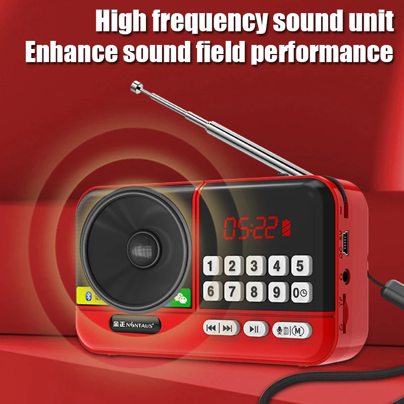 Mini Radio Portable FM Receirver Wireless Bluetooth Speaker TF Card/USB/Headphone Music Player Recorder with LED Digital Display