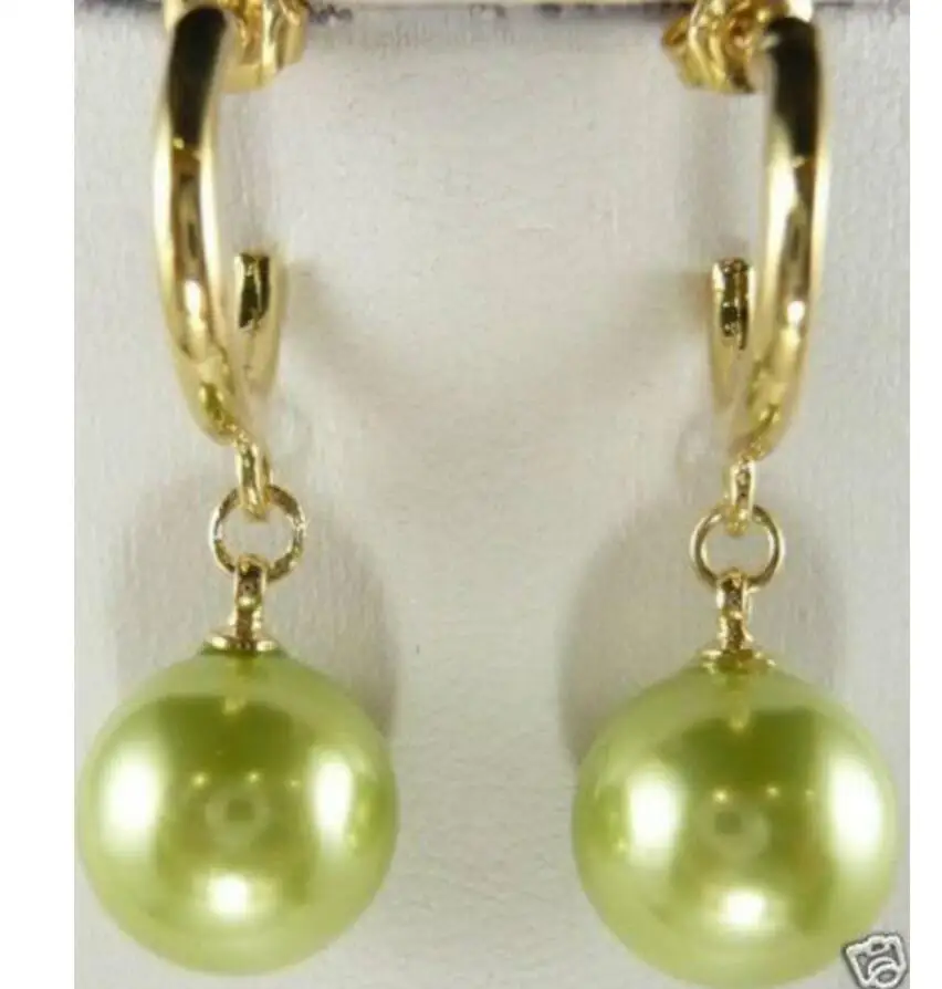 

Fashion jewelry 12mm apple green South sea shell pearl dangle earrings + -Bride jewelry