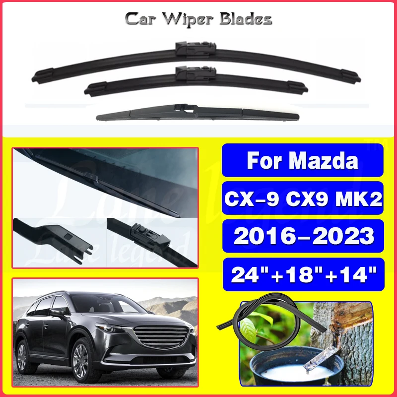Wiper Front Rear Wiper Blades Set For Mazda CX-9 CX9 MK2 2016 - 2023 2022 2021 Windshield Windscreen Window Brushes 24+18+14