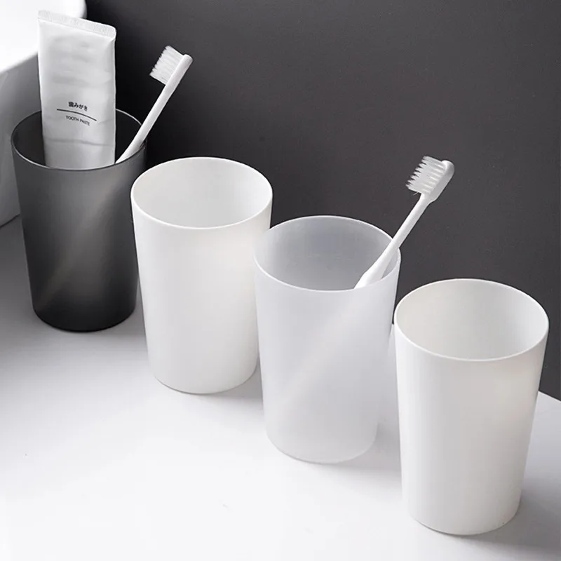 4pcs Solid Color Simple Toothbrush Plastic Mouthwash Cup, Bathroom Accessory_voghion.com