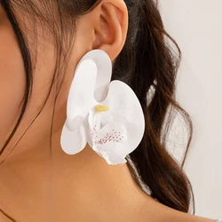 Elegant Pink Orchid Butterfly Pendant Earrings for Women - Statement Floral Jewelry Gift (White)