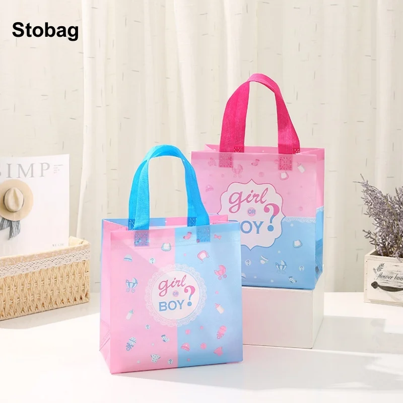 

StoBag 12pcs Baby Shower Birthday Non-woven Bags Tote Fabric Gift Package Kids Waterproof Storage Reusable Pouch Party Favors