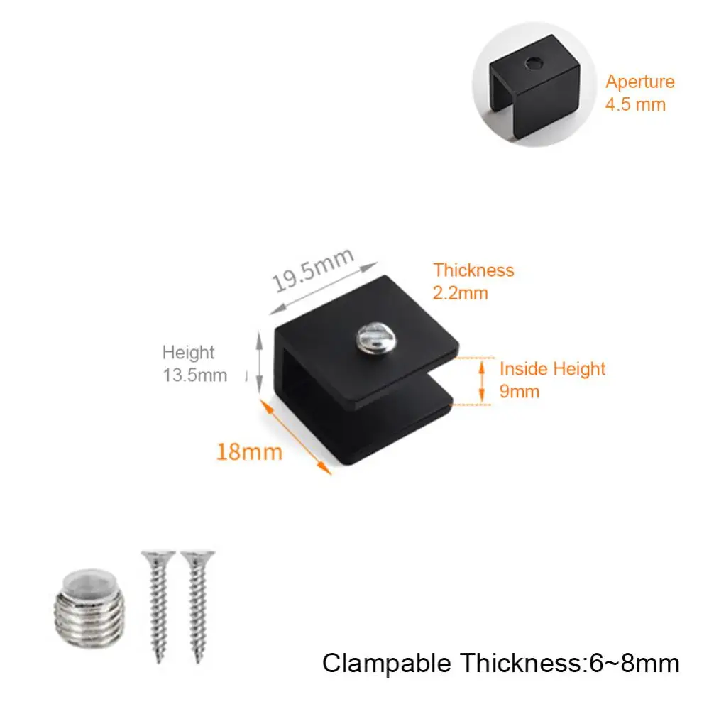 Cabinet Backplates 1 Piece Aluminum Alloy Square Glass Clip Fixed Support Bracket for Thick Glass Heated Bed Clip Clam
