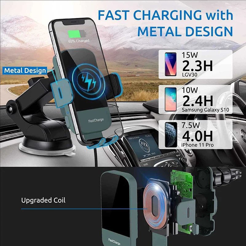 Supporto Telefono Auto Con Caricabatterie Wireless 15W – TWYAJYJ Ricarica Rapida Qi, Apertura Automatica, Per IPhone 16 15 14 E Altri - 4