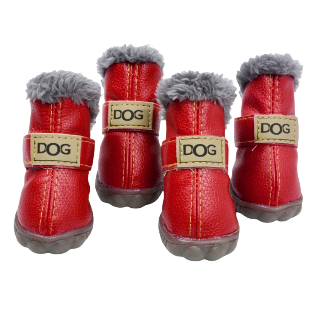 Botas cálidas para perros, de invierno, impermeables, antideslizantes, de cuero, con protectores para patas de cachorros, para nieve, hielo, pavimento, zapatos para caminar al aire libre