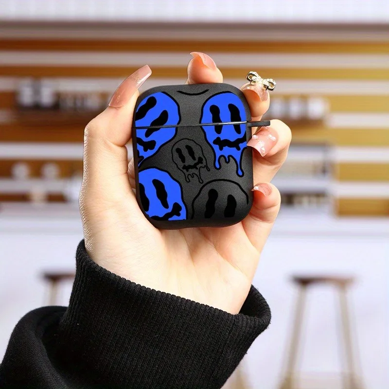 Blue Black AirPods Case with Keychain for Wireless Earphones