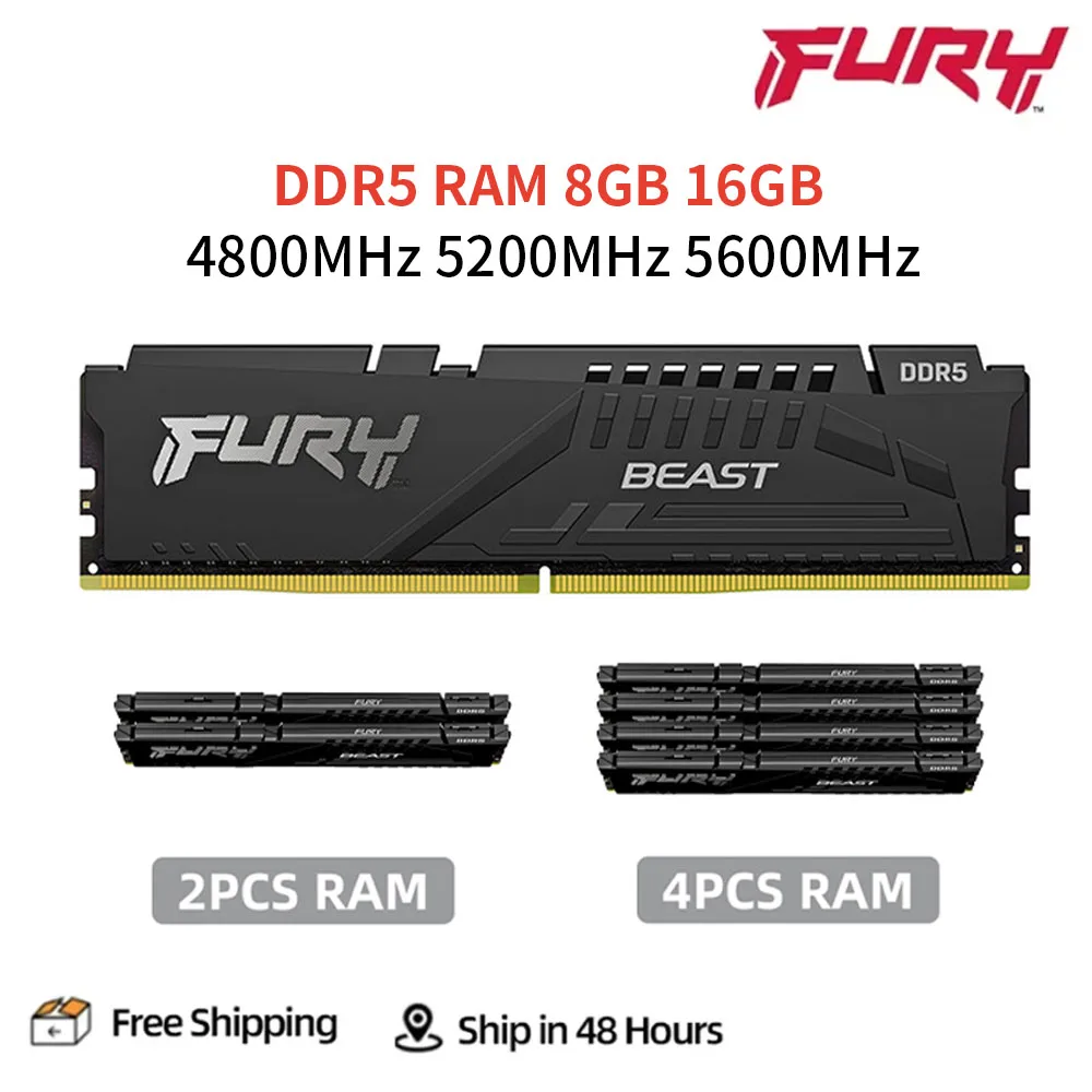 Memória de Desktop 8gb 16gb 4800 5200 5600mhz 288pin 1.1v Dimm Beast-ddr5 41600 44800 Ram Ddr5