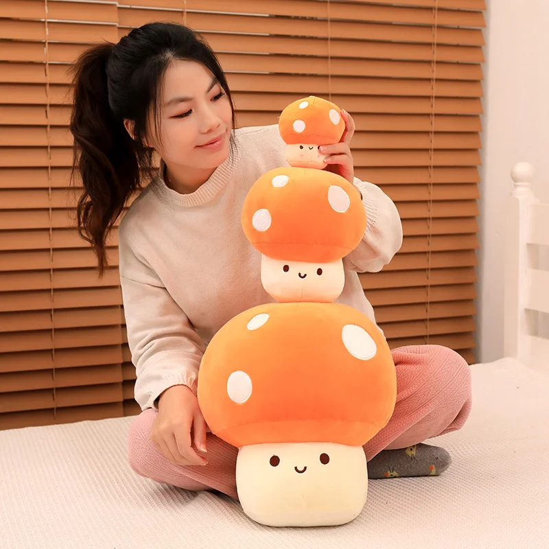 웃는 얼굴 귀여운 버섯 베개 박제 울트라 소프트 플러시 레드 옐로우 오렌지 핑크 블루 다채로운 장식 쿠션 뒤로 지원 선물
