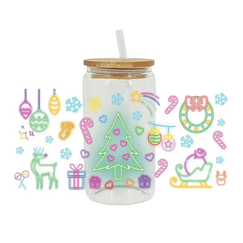Merry Christmas Snowman Santa Claus UV DTF Sticker For 16oz Cup Wrap Transfer Sticker Label DIY Self Adhesive B0I9