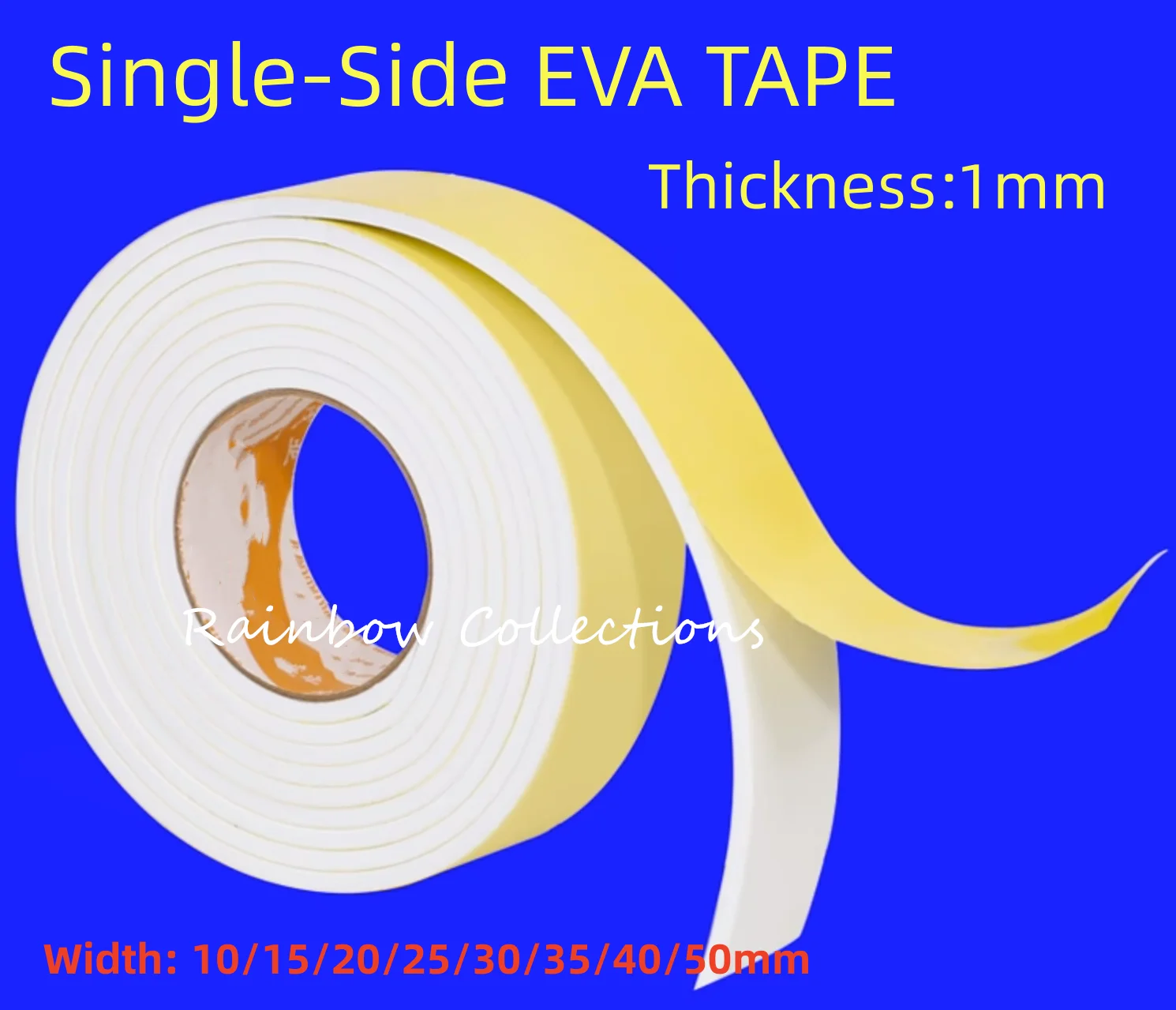 2pcs Thickness 1mm, Width 10~50mm, Length 10M, White EVA single-sided tape Strong foam tape adhesive tape
