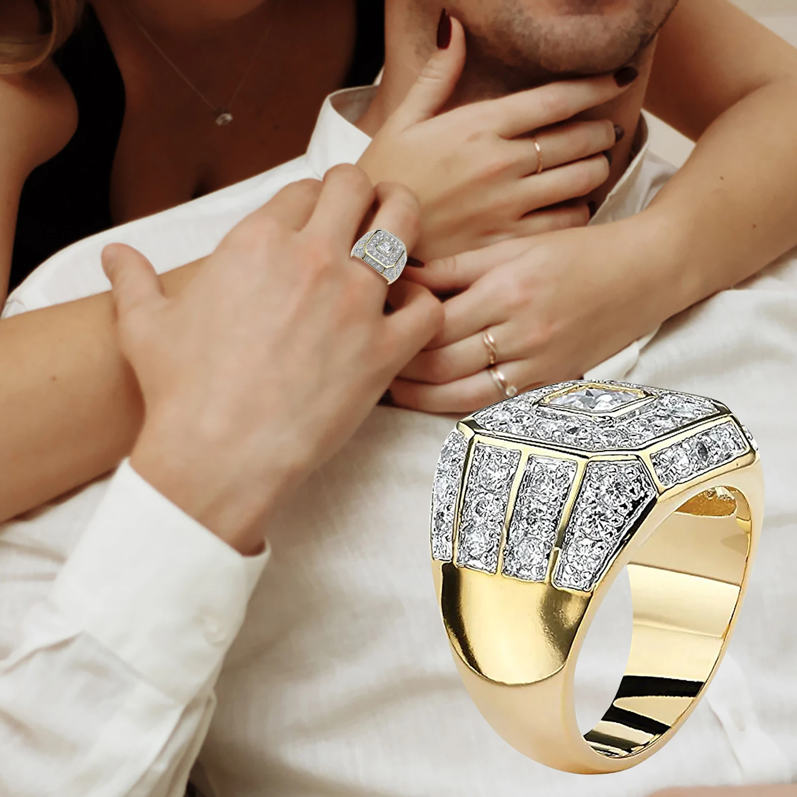Anillo Único de moda para hombre, anillo de diamante personalizado para niños adolescentes, joyería de cumpleaños, de San Valentín, conjuntos de anillos de oro clásicos de moda| - AliExpress