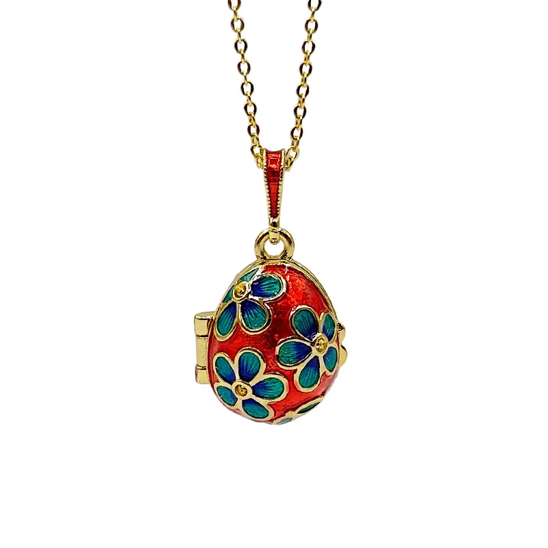 Pendentif œuf Style Fabergé Rose - Bijou Fantaisie Russe Avec Strass