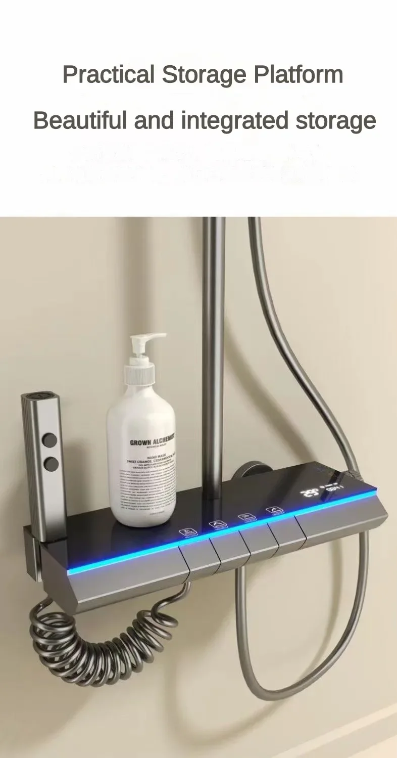 Description Picture 5 of itemBathroom Intelligent Temperature Digital Display Shower System Wall Mounted Piano Key 4 Ways Water Outlet Shower Faucet Set