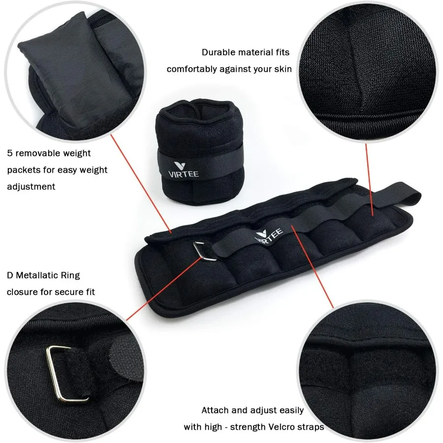 Adjustable Ankle Weights,10 lbs Pair ( 5 lbs per pack ) Arm Leg Weights Set for Men and Women, Weighted Ankle Weight for Jogging