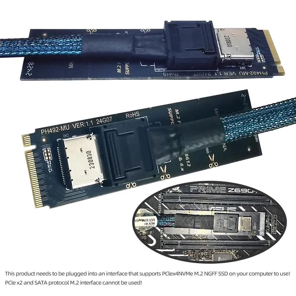 SFF-8612 to PCI-E 4.0 NVME M.2 M-Key Oculink Host Adapter Support 2230/2242/2280 SFF-8612 U.2 SSD & eGPU