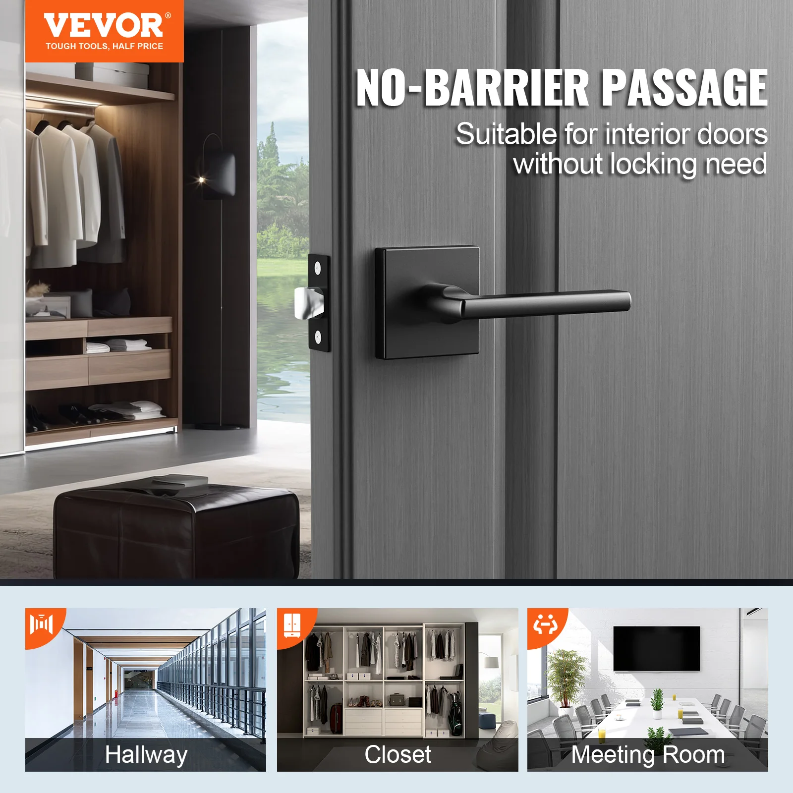 Door knobs VEVOR passage and privacy door handle matte black door lever left or right handing reversible lever square interior