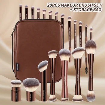 MAANGE 20pcs Pro Makeup Brushes + Storage Bag Dual End Foundation Powder Blush Eyeshadow Brush Beauty Blending Organizer Tool