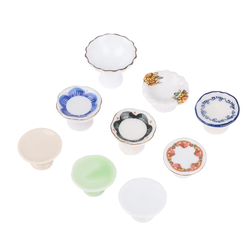 

1:12 Dollhouse Miniature Ceramic Fruit Dish Plate Tall Tray Cake Plate Tableware Kitchen Model Decor Toy Doll House Accessories