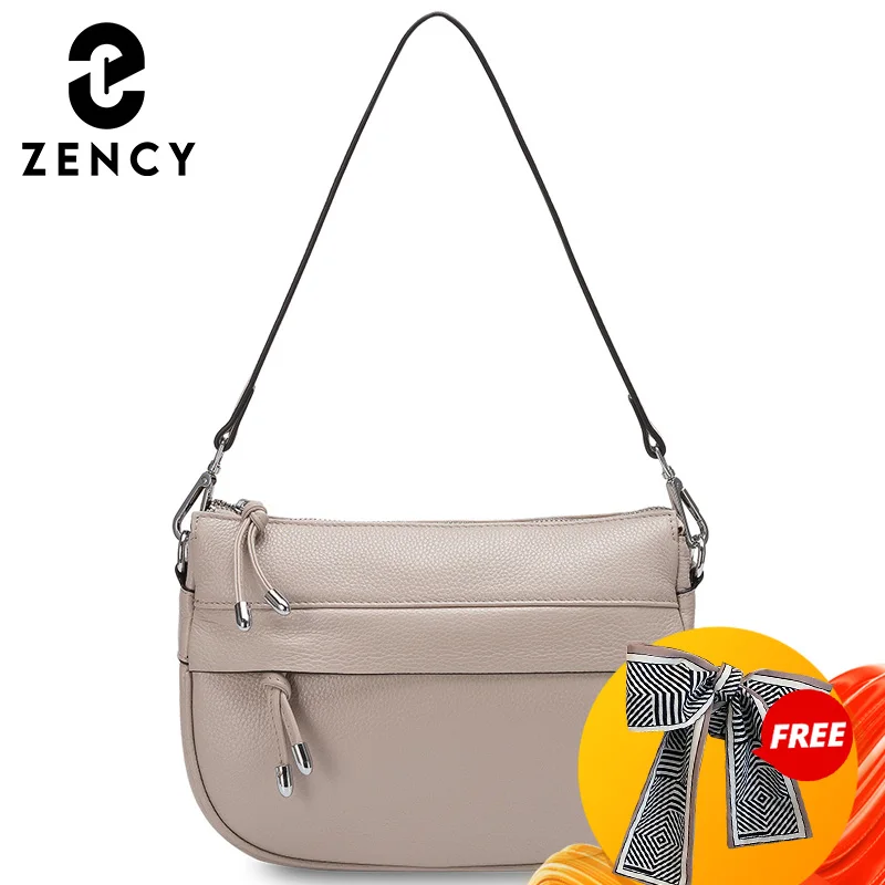 

Zency Fashion Semi Circle Soft Genuine Leather Women's Tote Bag Long Zipper Handbags More Pockets Ladies Crossbody Purse Satchel