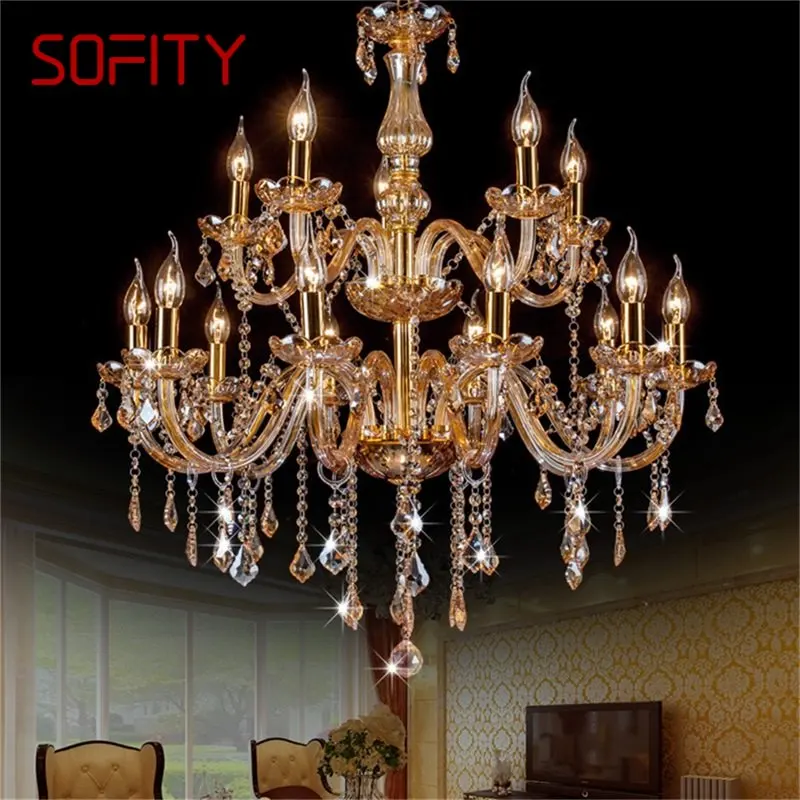 

SOFITY European Style Chandelier Lamp LED Crystal Pendant Candle Amber Light Fixtures Indoor for Home Hotel Hall