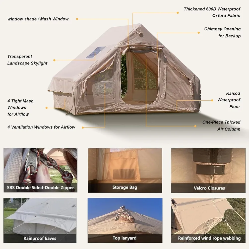 🏕️ 4–6 Person Inflatable Tent – Fast Setup, Waterproof & Stove-Ready Shelter