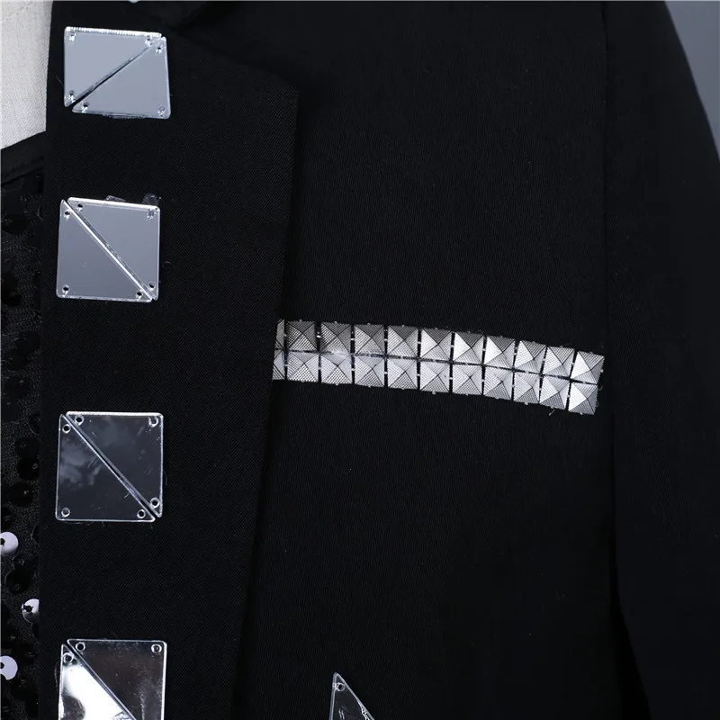 Male Tassel Blazer Jacket Mirror Chain White Black Men Clothing Singer Host Bar Nightclub Performance Stage Costume Fashion Coat