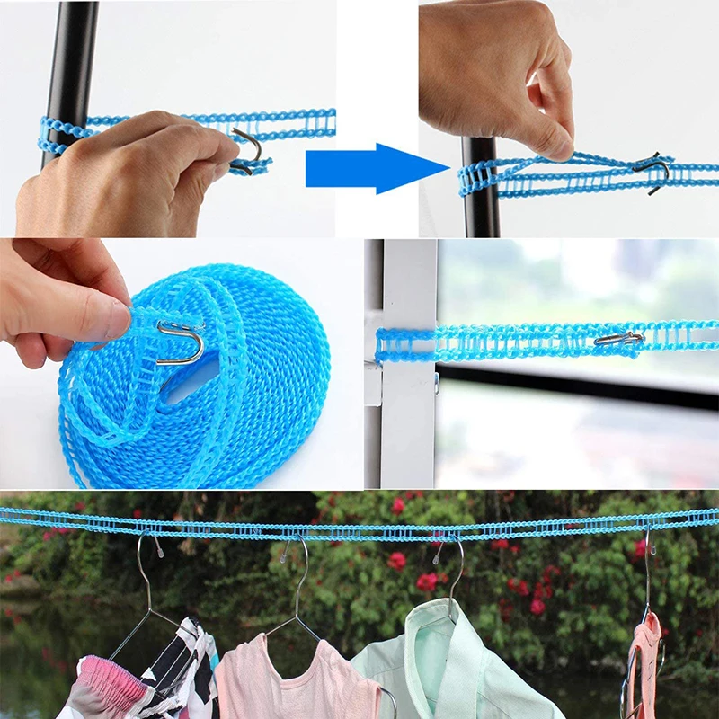 10m/8m/5m/3m Non-slip Windproof Hanger Outdoor Clothesline Travel Retractable Rope Washing Line Camping Drying Lines Home Gadget