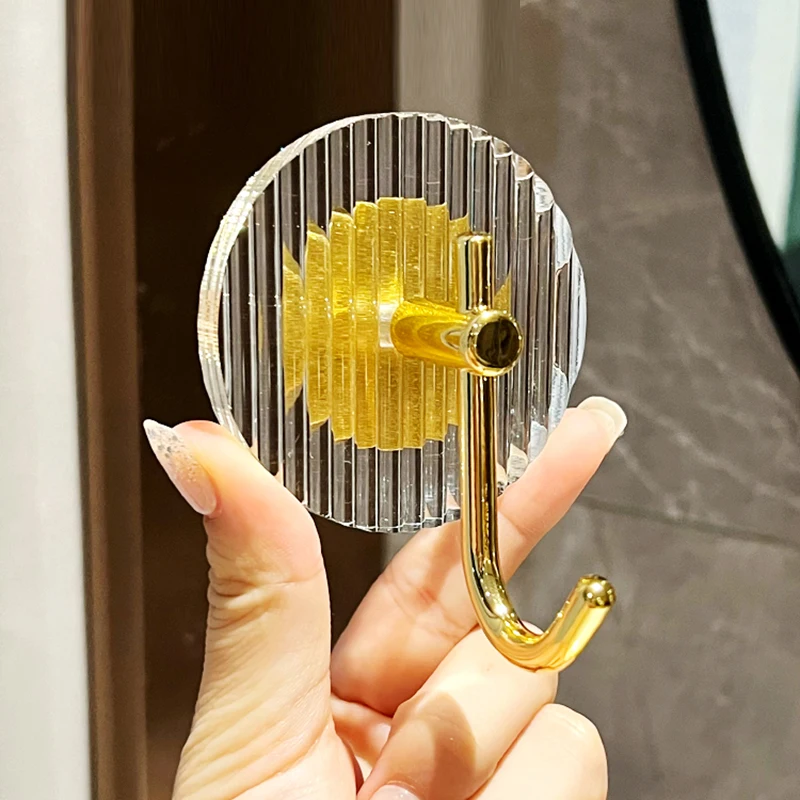 Acrylic Bathroom Hooks Clear Gold Wall Hook Luxury Key Bag Holders Punch-free Home Organization and Storage Ganchos Para Colgar