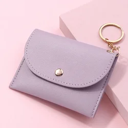 Women's Fashion PU Leather Coin Purse - Ultra - thin Mini Wallet & Card Holder with Buckle and Keychain (Purple)