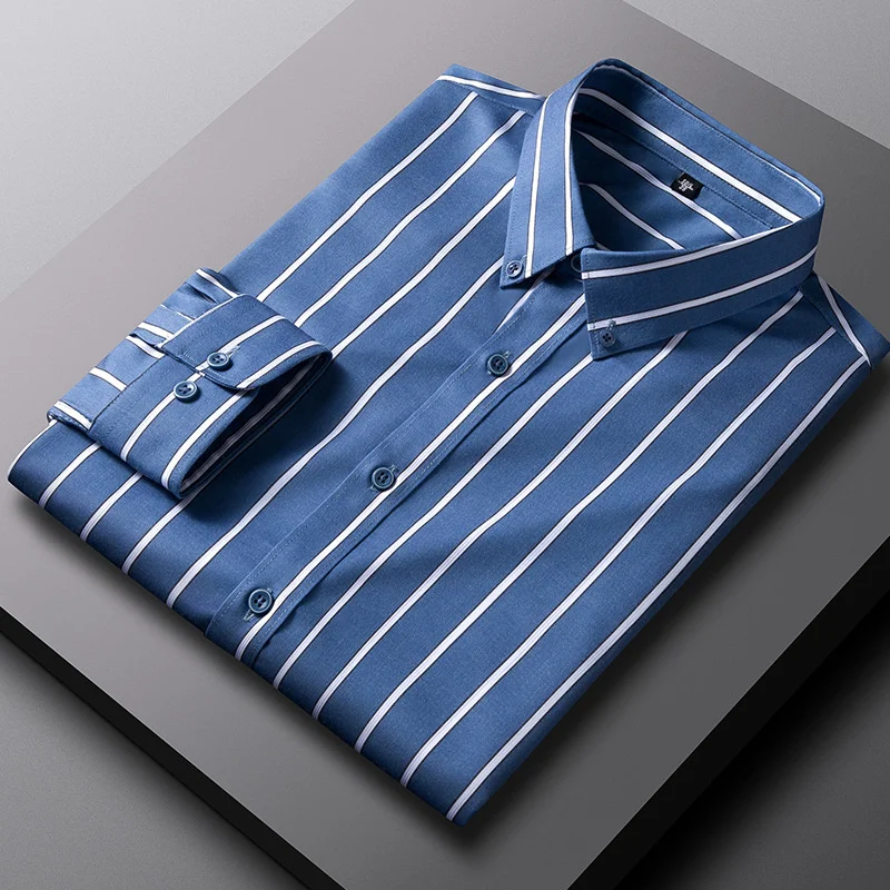 

Spring Striped Shirt Men's Long Sleeve Elastic Slim Fitting Shirt Men's Business Light Luxury Men's Shirts