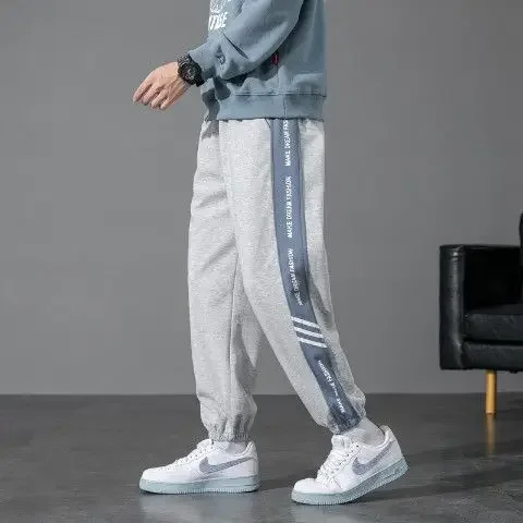 thumbnail image 1 of Pantalones deportivos lisos de otoño e invierno para hombre, pantalones de algodón, sudadera harén, pantalones deportivos grandes de talla grande Y2k coreanos para hombre, 1 of 5