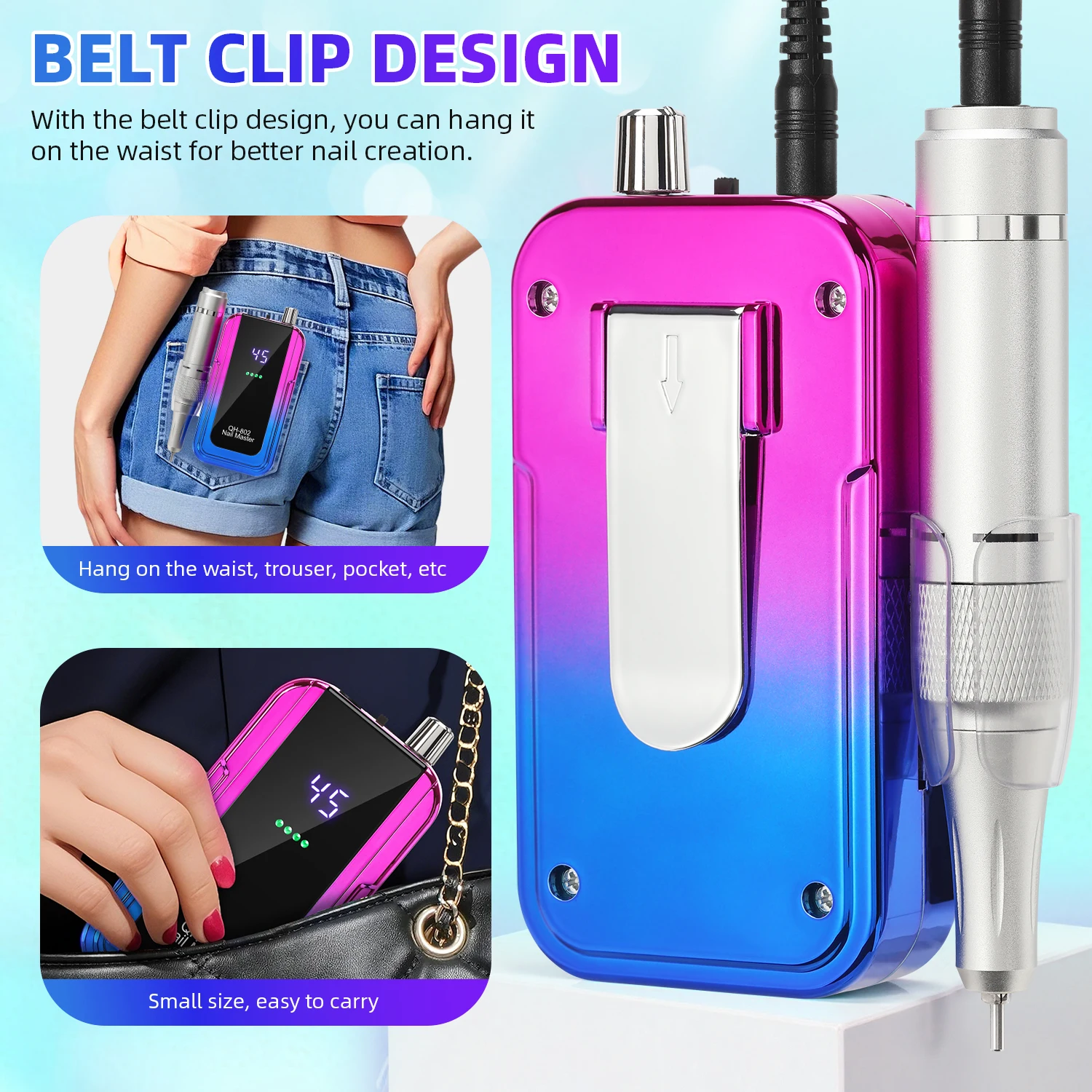 전문 45000RPM 전기 휴대용 네일 드릴 머신 매니큐어 살롱 도구에 대한 충전식 저소음 네일 샌더 파일