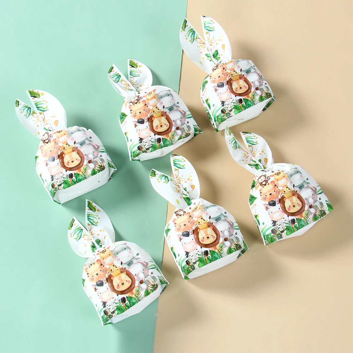 Jungle Animal Rabbit Gift Bags Candy Biscuit Packing Bag Happy Birthday Party Supplies Kids Baby Shower Wedding Diy Gift Bags