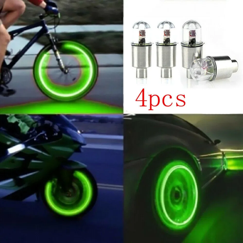 4X Car Tire Tyre Wheel Dust Stem Air Valve Cap Stem LED Light Cover Accessory Led Lights Assembled Wheel Light