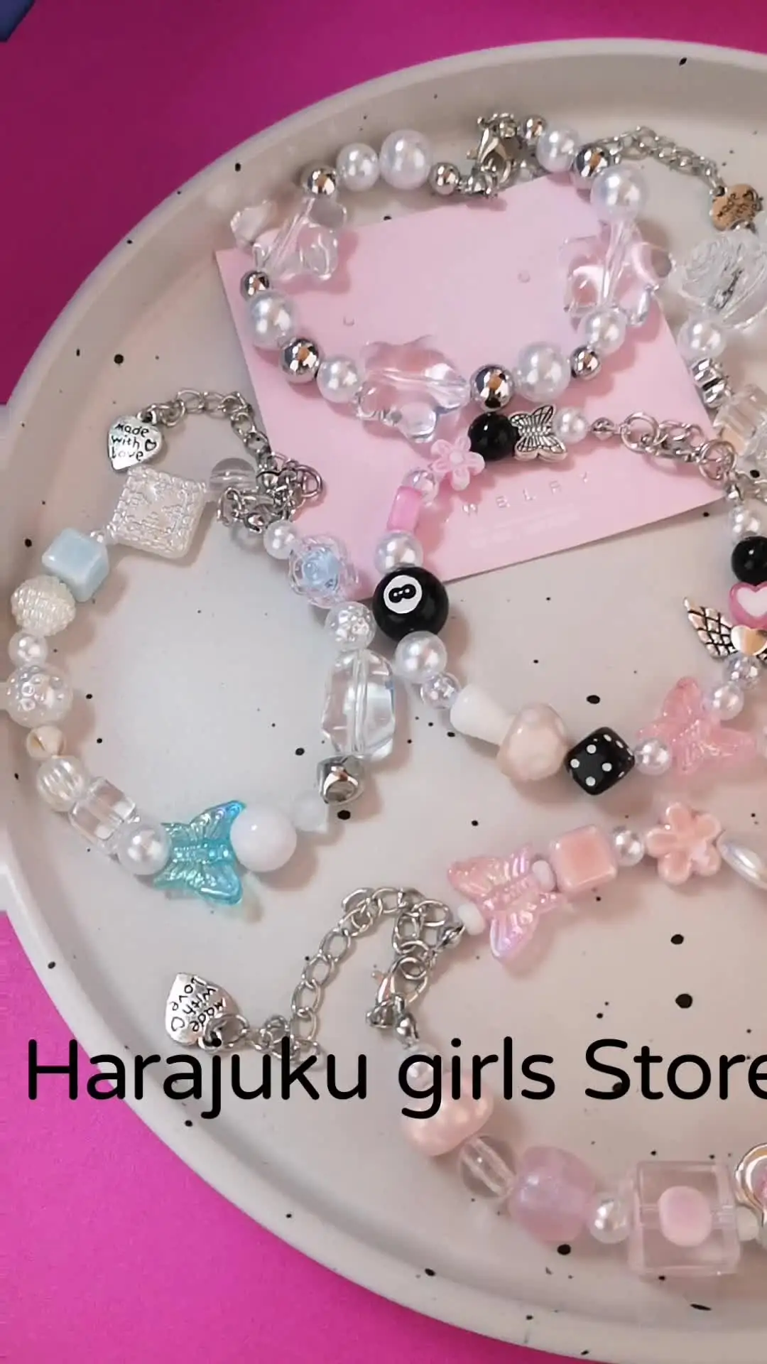 Y2K かわいい蝶クロスフラワー 8 ボールキノコビーズブレスレット