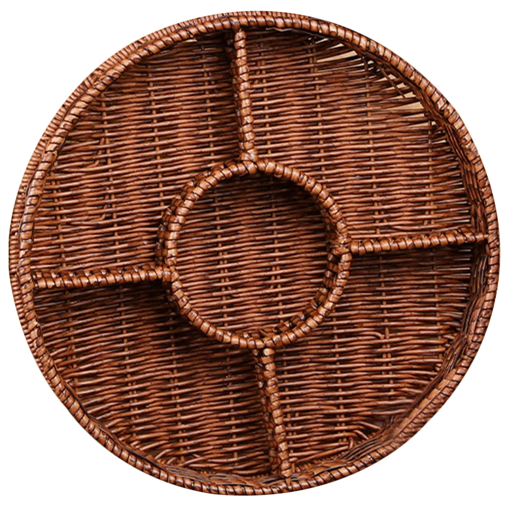 

Rattan Divided Serving Tray 5 Compartments Veggie Platter Appetizer Serving Tray Wicker Divided Serving Plate Divided