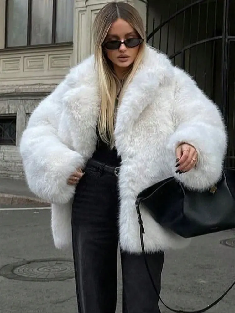 HH Women Elegant Solid Faux Fur Coat Long Sleeve Button Jacket Autumn Winter Warm Outerwear Female Fashion High Street Coats