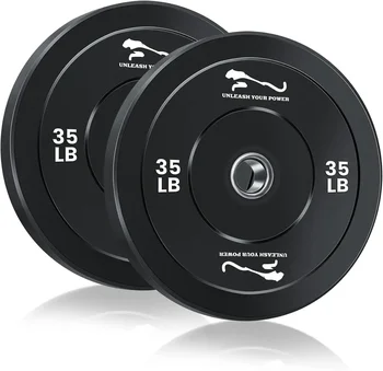 Garvee 35LB Barbell Plates with Easy-Read Markings, Rubber Coated Weight Plates Pair for 2-Inch Bars Noise-Reducing Floor-Protecting Strength Training Weights Home Gym 1
