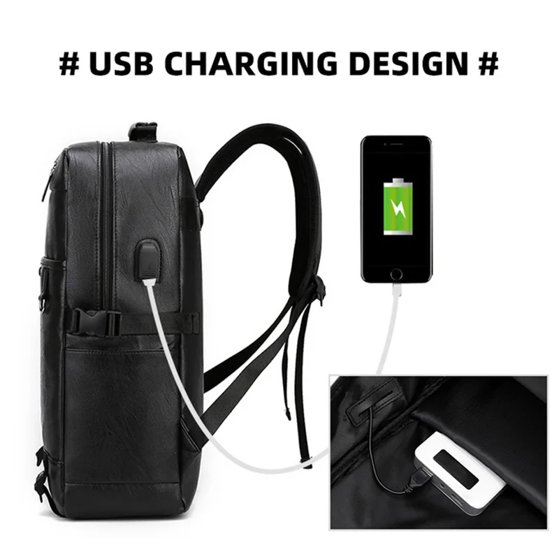 USB Bussiness Bagpack PU Work Fashion Men Schoolbag Loptop Travel Sports Bag 15.6 inch Outdoor Hiking Large Capacity xa206wd