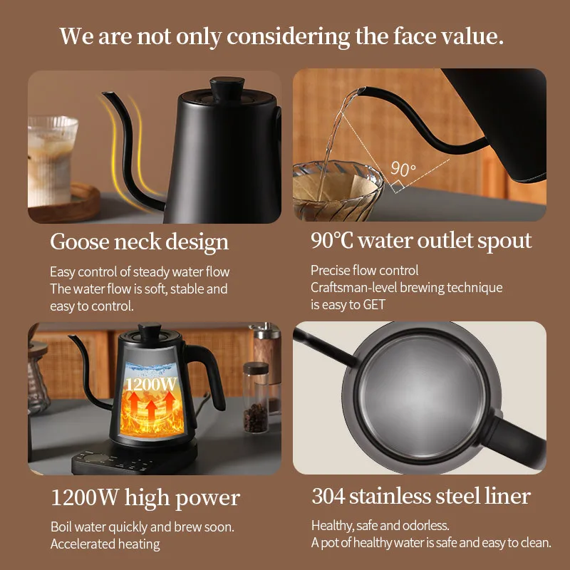 1200W Electric Gooseneck Kettle 1000ml Hand Brew Coffee Pot Smart Teapot with Temperature Control Rapid Heating Kettle 110v/220v 4