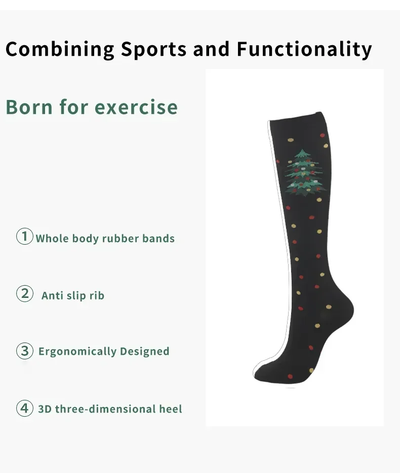 

Men Socks Sports Snowflake Santa Socks Gift Outdoor Running Claus For Women Christmas Tree Compression Christmas Halloween Gym